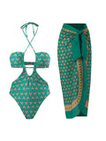 Women's Vintage Floral Print Halter Swimsuit Set