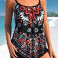 Asymmetric Hem Burgundy Tribal Print Tankini Top Set
