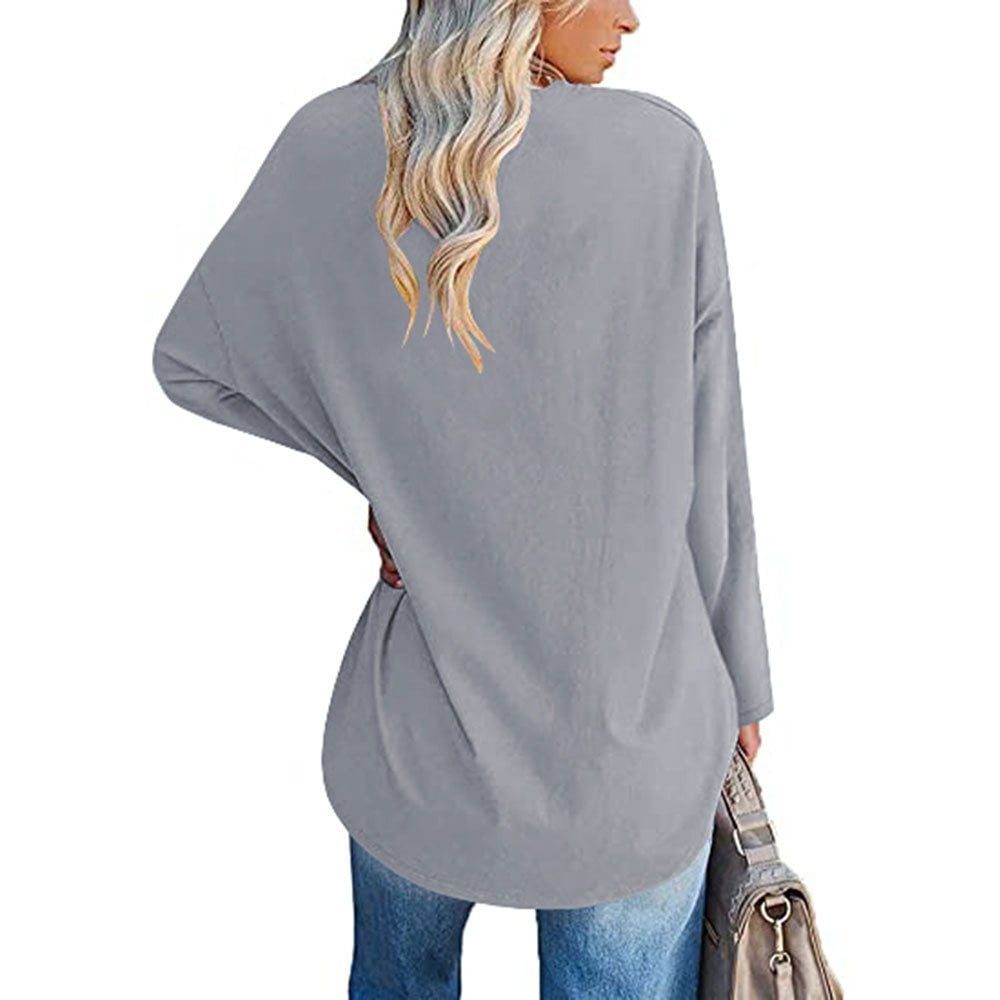 Loose long sleeve fashion V-neck knit top