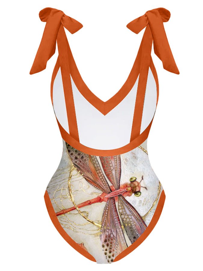 Fashion Print V-Neck One Piece Swimsuit Set