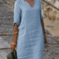 Casual Cotton And Linen Solid Color Dress