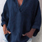 Solid Color V-Neck Long Sleeve Shirt