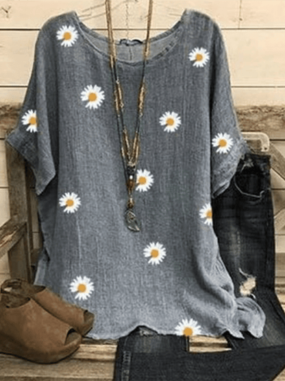 Women's O-neck Daisy Floral Casual Shirt