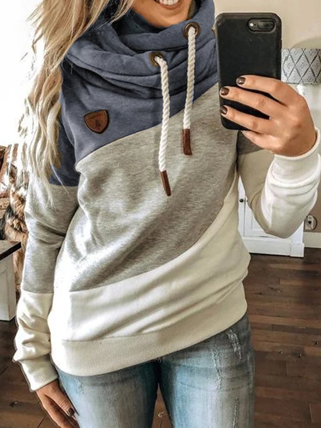 Farbblock Lässige Sweatshirts mit Kapuze