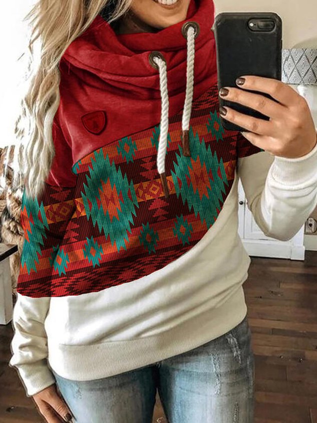 Farbblock Lässige Sweatshirts mit Kapuze