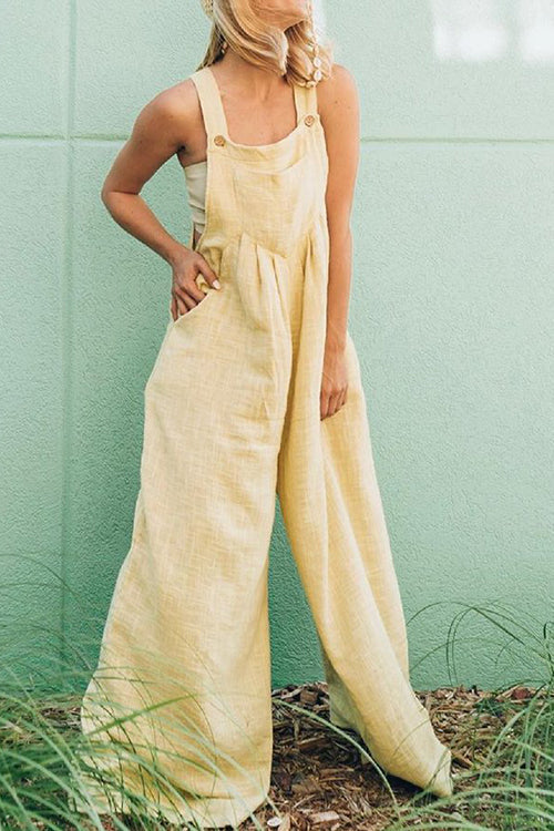 Adjustable Straps Pockets Wide Leg Jumpsuits