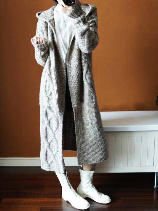 Women Winter Knit Coat Hoodie Outerwear Long Coat