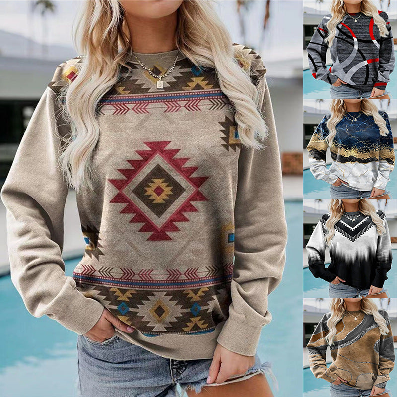 Crew Neck Geometric Casual Sweatshirt