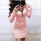 Solid Sweater V-Neckline Above Knee Bodycon Dress
