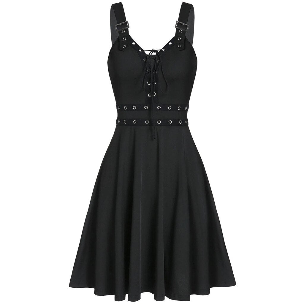 Gothic punk panelled lace-up slip dress