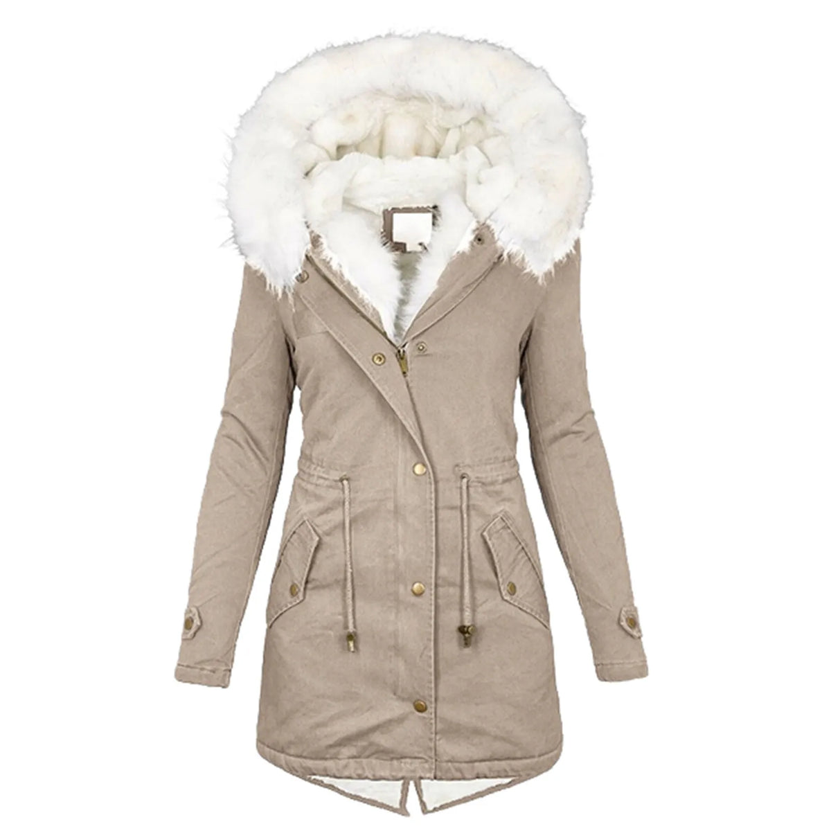 Winter fur collar hooded warm fleece women's coat
