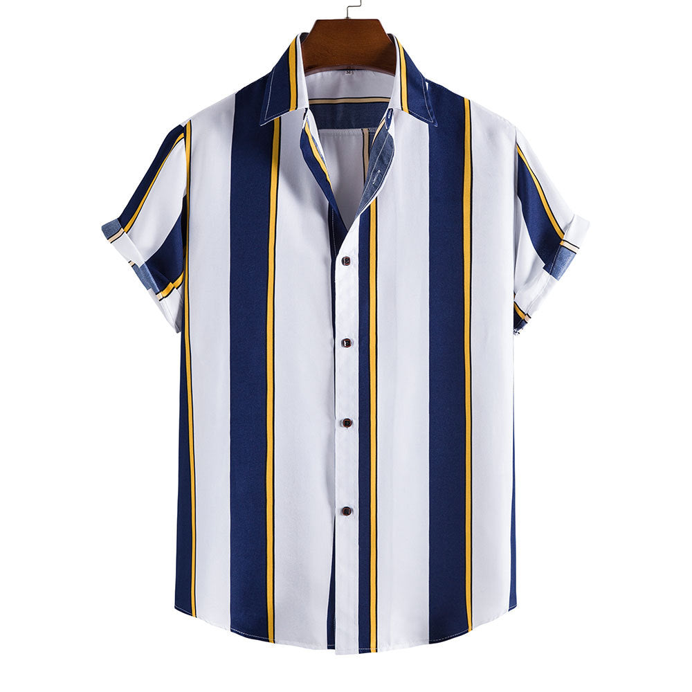 2022 Printed Striped Male Casual Short Sleeve