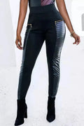 Contrast Panel Zipper Detail Faux Leather Pants