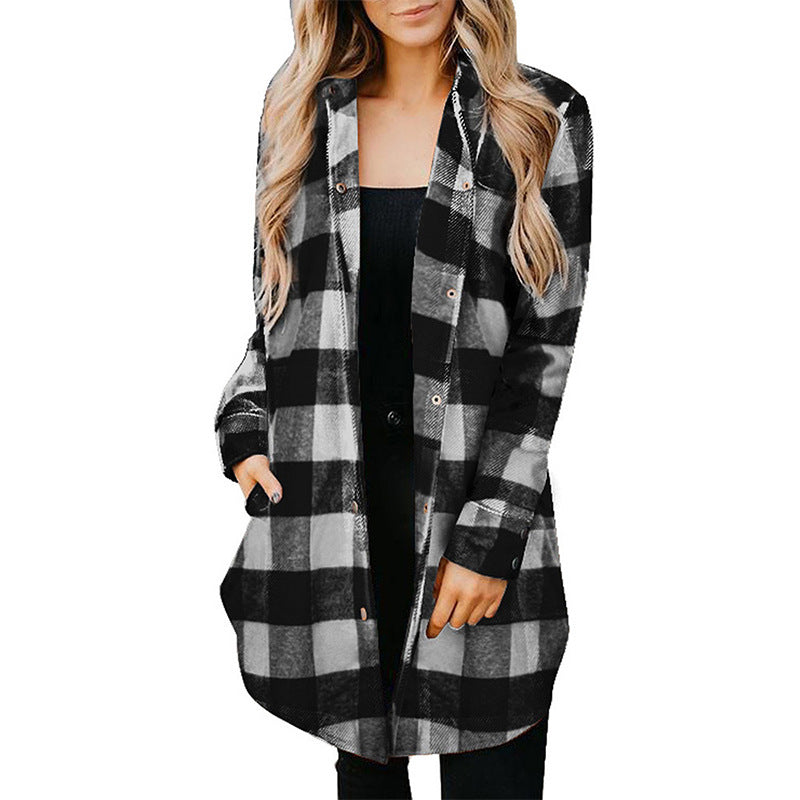 New women's cardigan casual plaid shirt