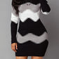 Mock Neck Long Sleeve Chevron Pattern Sweater Dress