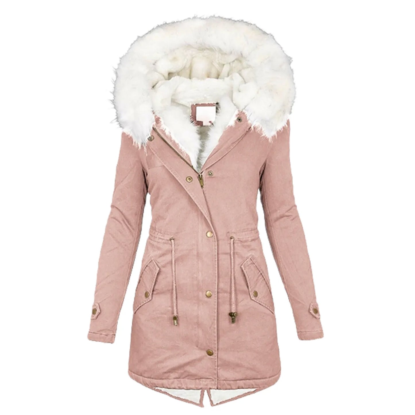 Winter fur collar hooded warm fleece women's coat