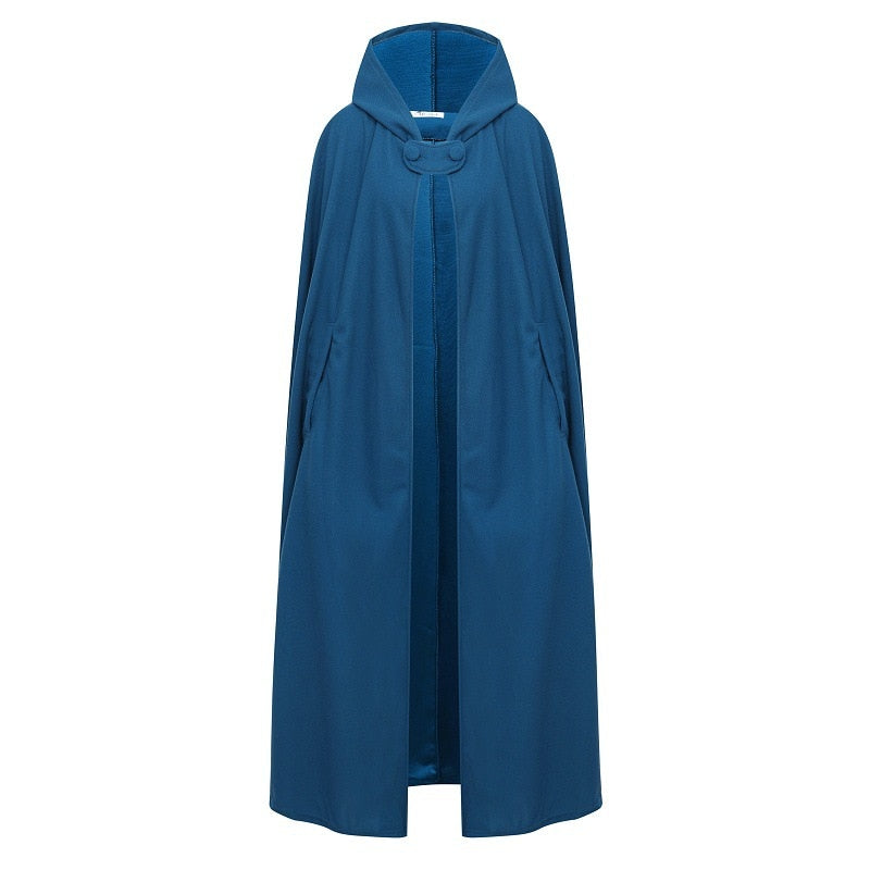 Women Hooded Style Ankle Length Woolen Long Cloak Loose Sleeveless Coats