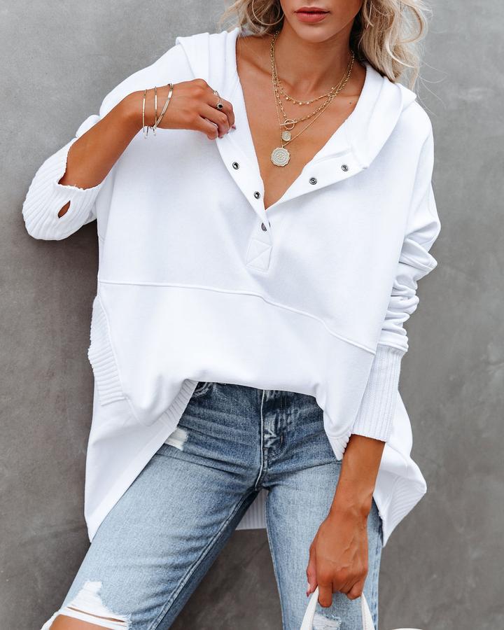 Flornana Casual Solid Pocket Buckle Hooded Collar Tops