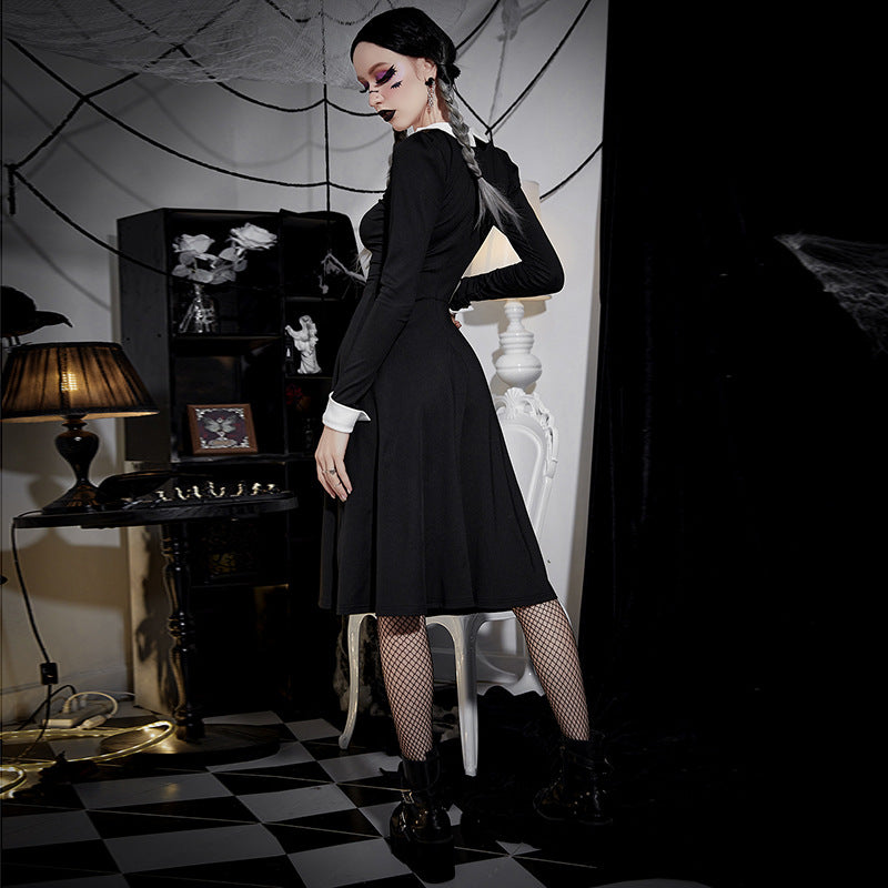 Dark black waist slimming long sleeve skirt