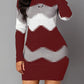 Mock Neck Long Sleeve Chevron Pattern Sweater Dress