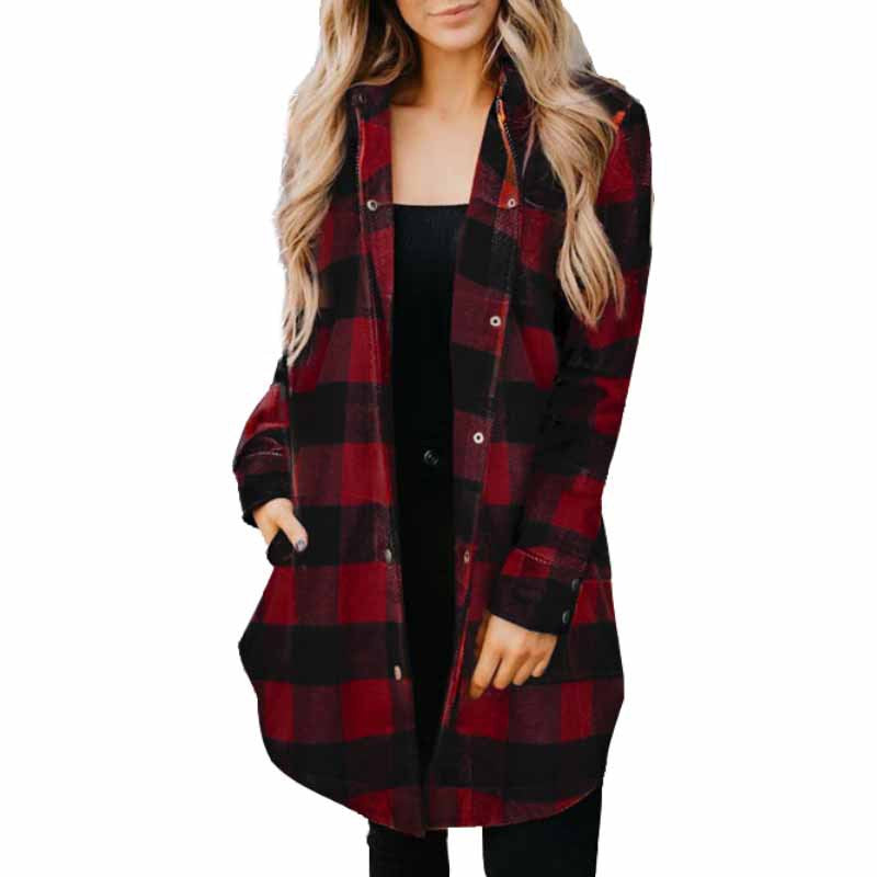 New women's cardigan casual plaid shirt