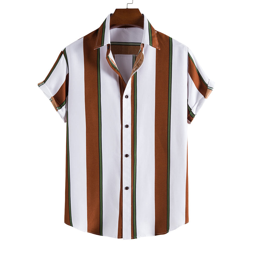 2022 Printed Striped Male Casual Short Sleeve