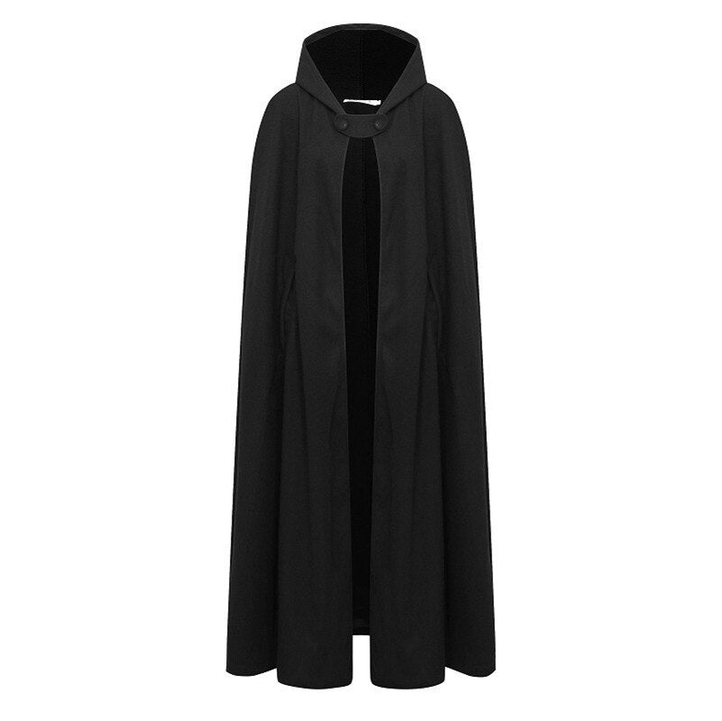 Women Hooded Style Ankle Length Woolen Long Cloak Loose Sleeveless Coats