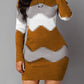 Mock Neck Long Sleeve Chevron Pattern Sweater Dress