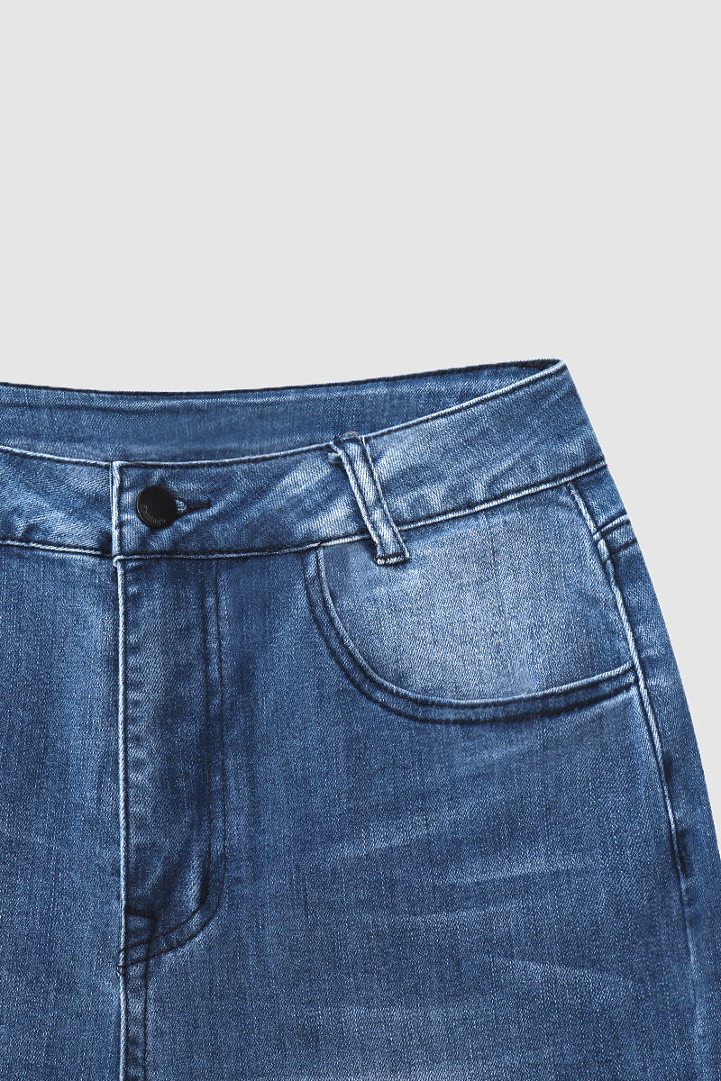 Split Hem Ripped Pocket Detail High Waist Flare Jeans