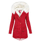 Winter fur collar hooded warm fleece women's coat