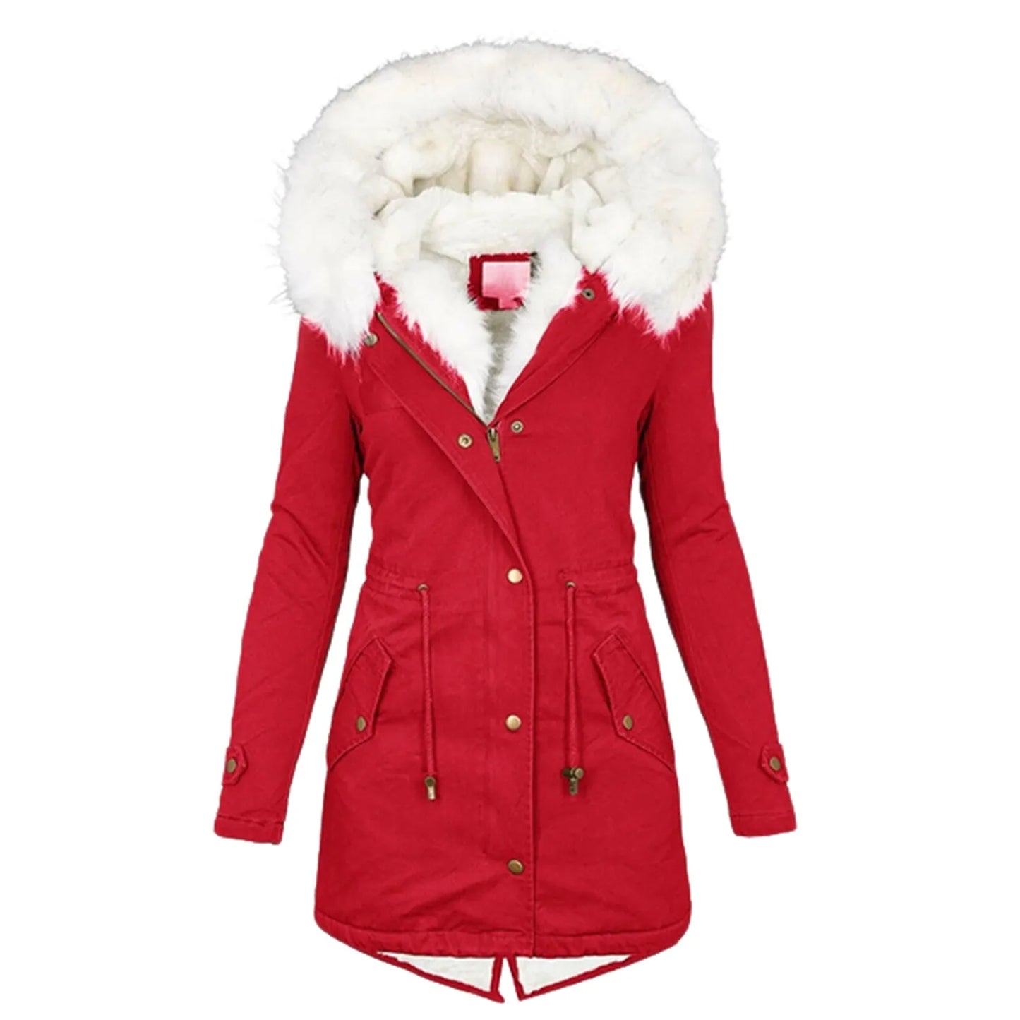 Winter fur collar hooded warm fleece women's coat