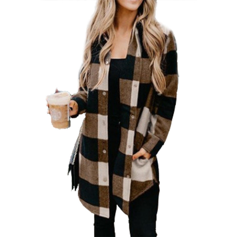 New women's cardigan casual plaid shirt