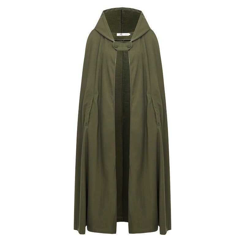 Women Hooded Style Ankle Length Woolen Long Cloak Loose Sleeveless Coats