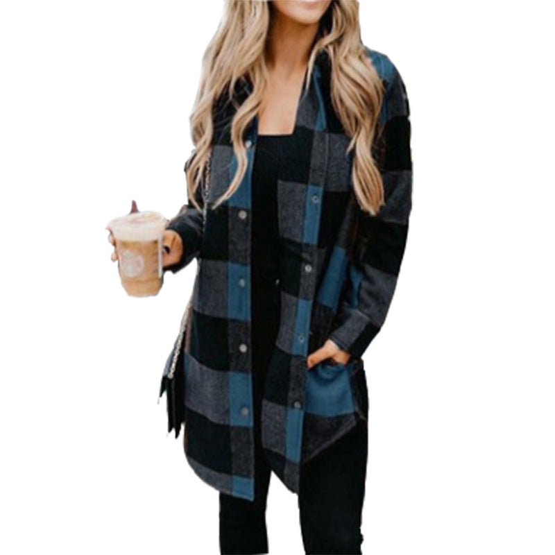 New women's cardigan casual plaid shirt