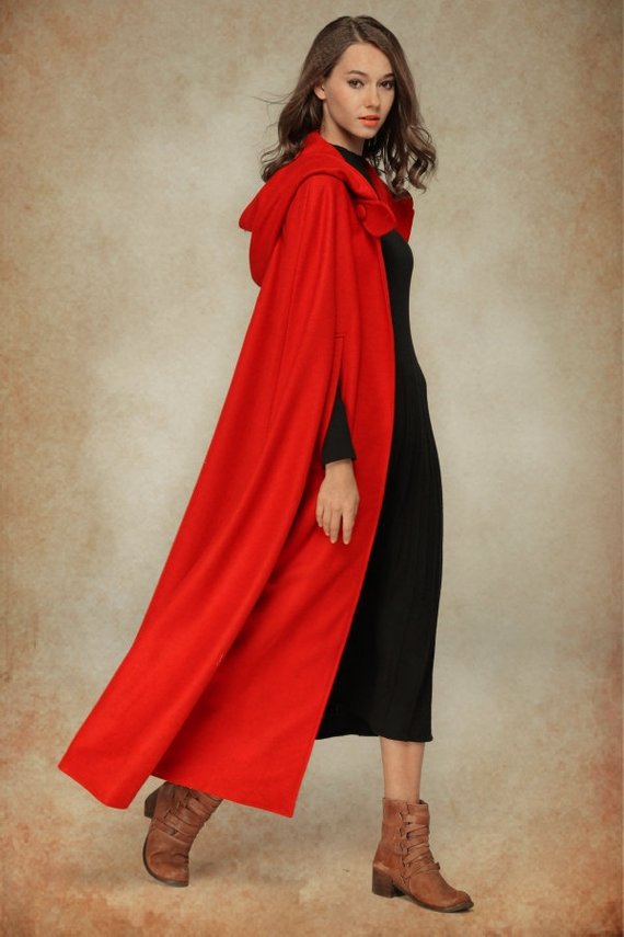 Women Hooded Style Ankle Length Woolen Long Cloak Loose Sleeveless Coats