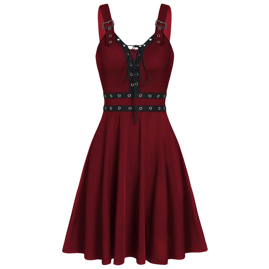 Gothic punk panelled lace-up slip dress