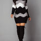 Mock Neck Long Sleeve Chevron Pattern Sweater Dress