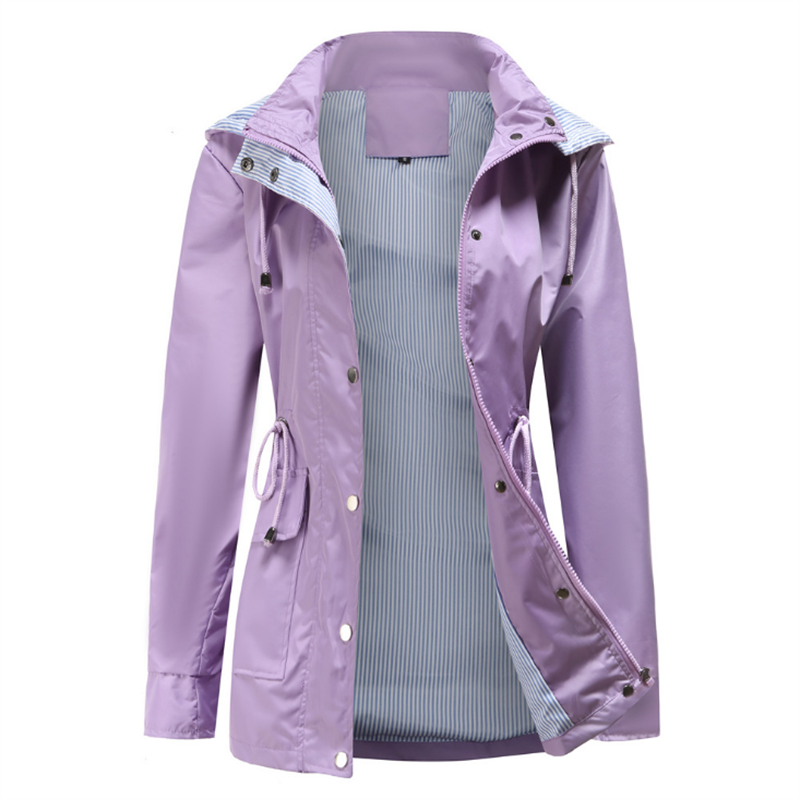 Women's Light Rain Jacket Striped Climbing Raincoats Windbreaker