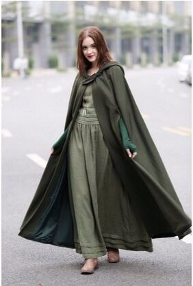 Women Hooded Style Ankle Length Woolen Long Cloak Loose Sleeveless Coats