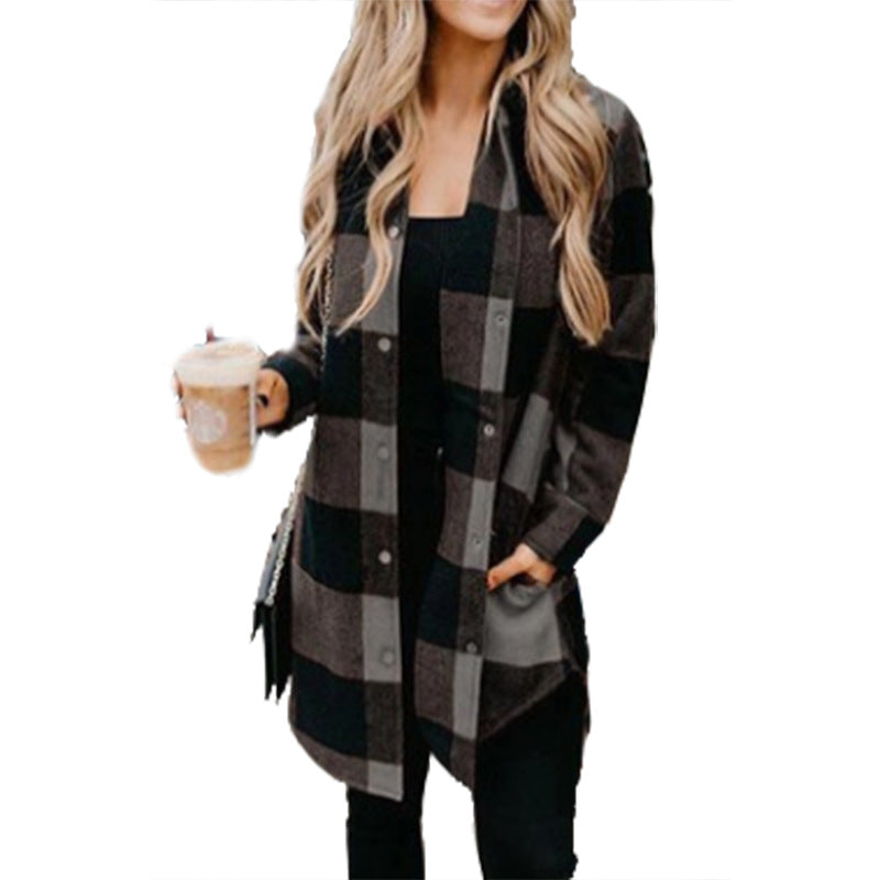 New women's cardigan casual plaid shirt