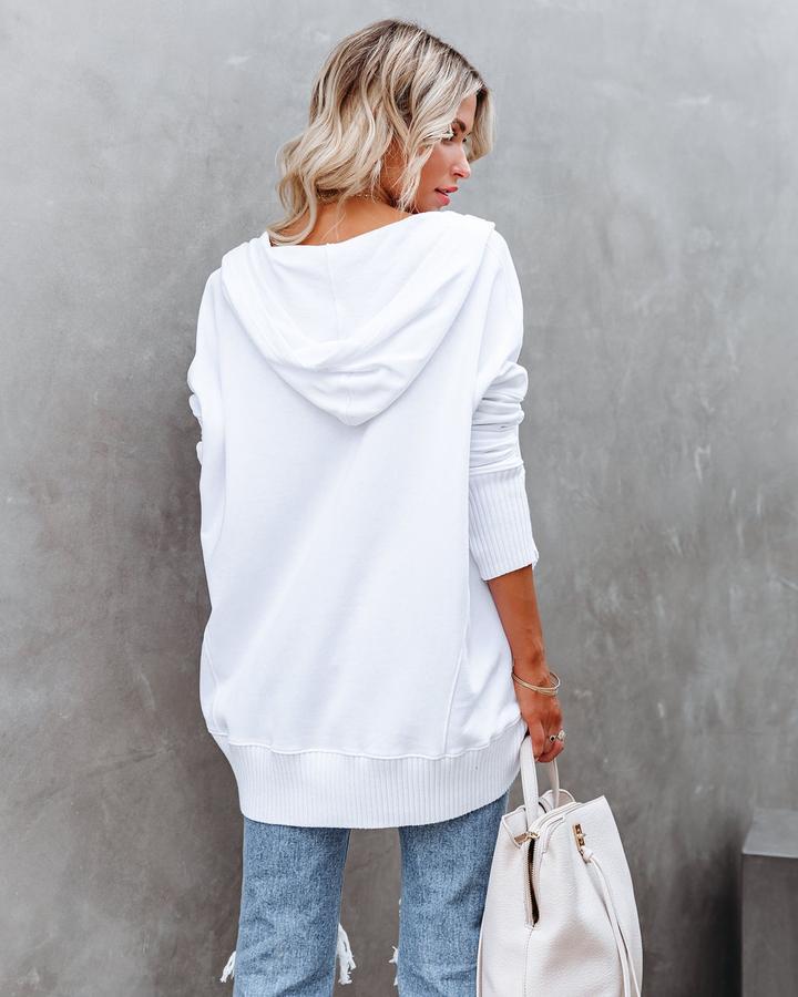 Flornana Casual Solid Pocket Buckle Hooded Collar Tops