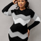 Mock Neck Long Sleeve Chevron Pattern Sweater Dress