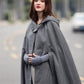 Women Hooded Style Ankle Length Woolen Long Cloak Loose Sleeveless Coats