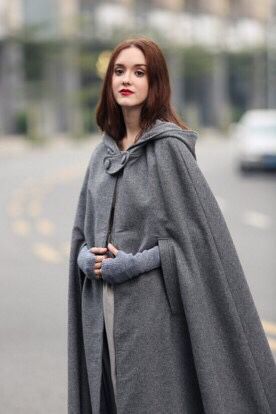 Women Hooded Style Ankle Length Woolen Long Cloak Loose Sleeveless Coats
