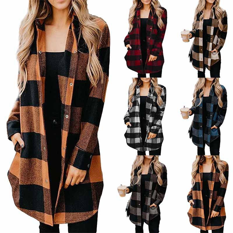 New women's cardigan casual plaid shirt