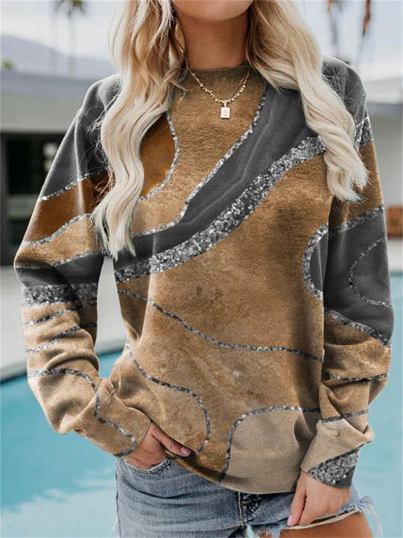 Crew Neck Geometric Casual Sweatshirt