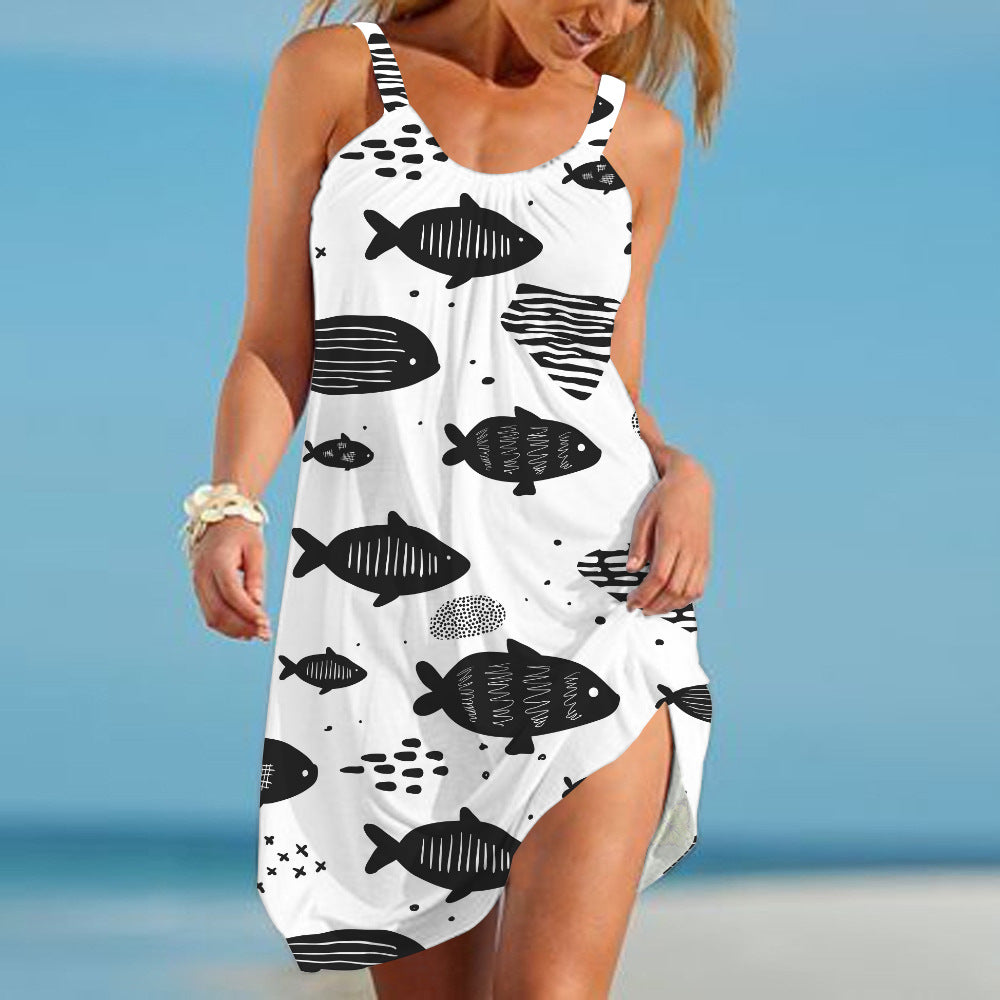 Beach Sexy Ocean Element Print Sling Dress