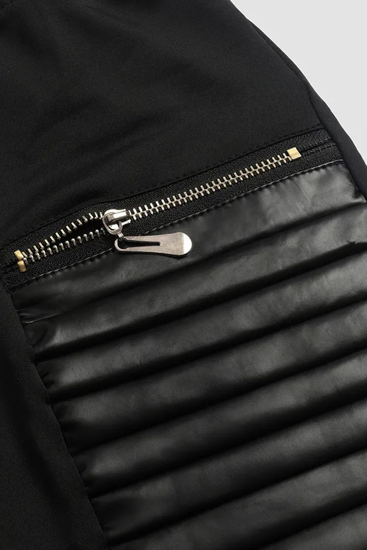 Contrast Panel Zipper Detail Faux Leather Pants