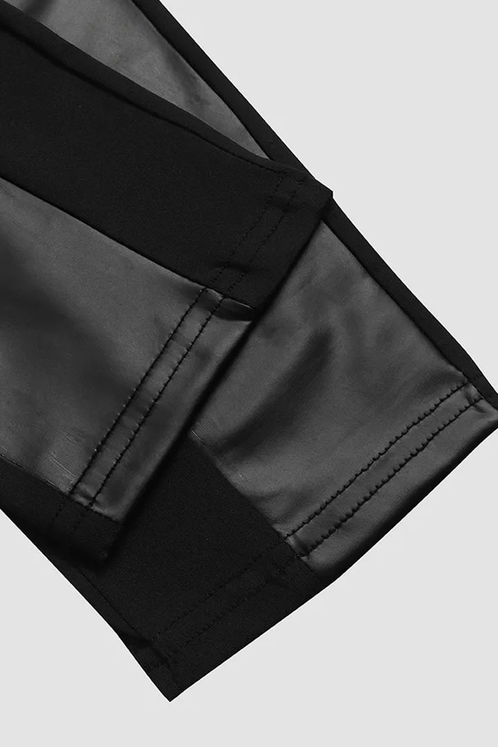 Contrast Panel Zipper Detail Faux Leather Pants