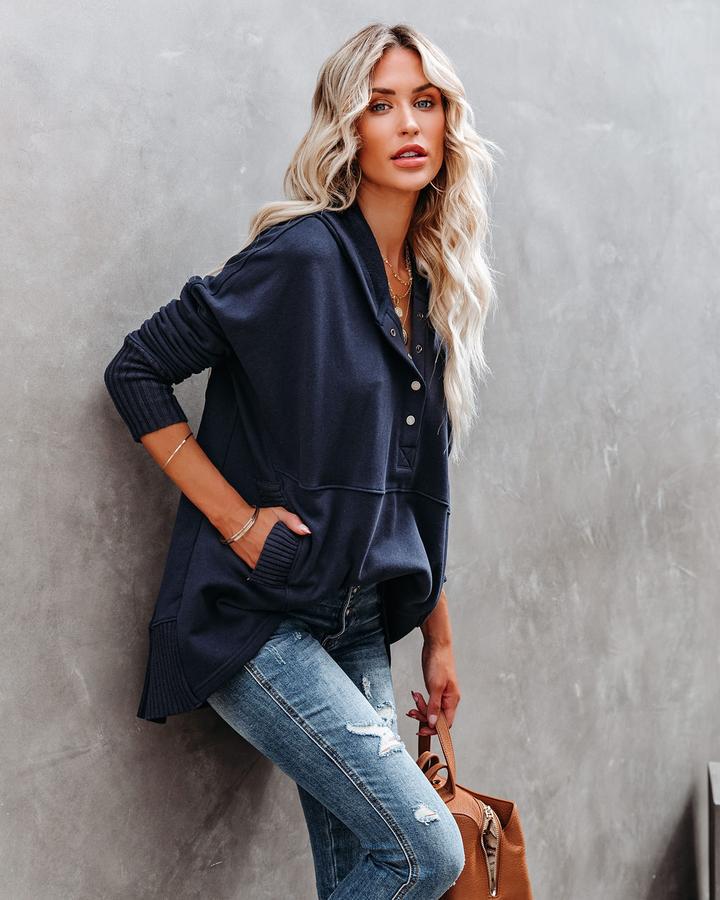 Flornana Casual Solid Pocket Buckle Hooded Collar Tops